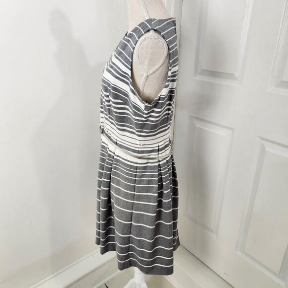 Calvin Klein Dress Womens 12 Gray Striped Career Belted Lined Knee Length Pleats - Picture 4 of 14
